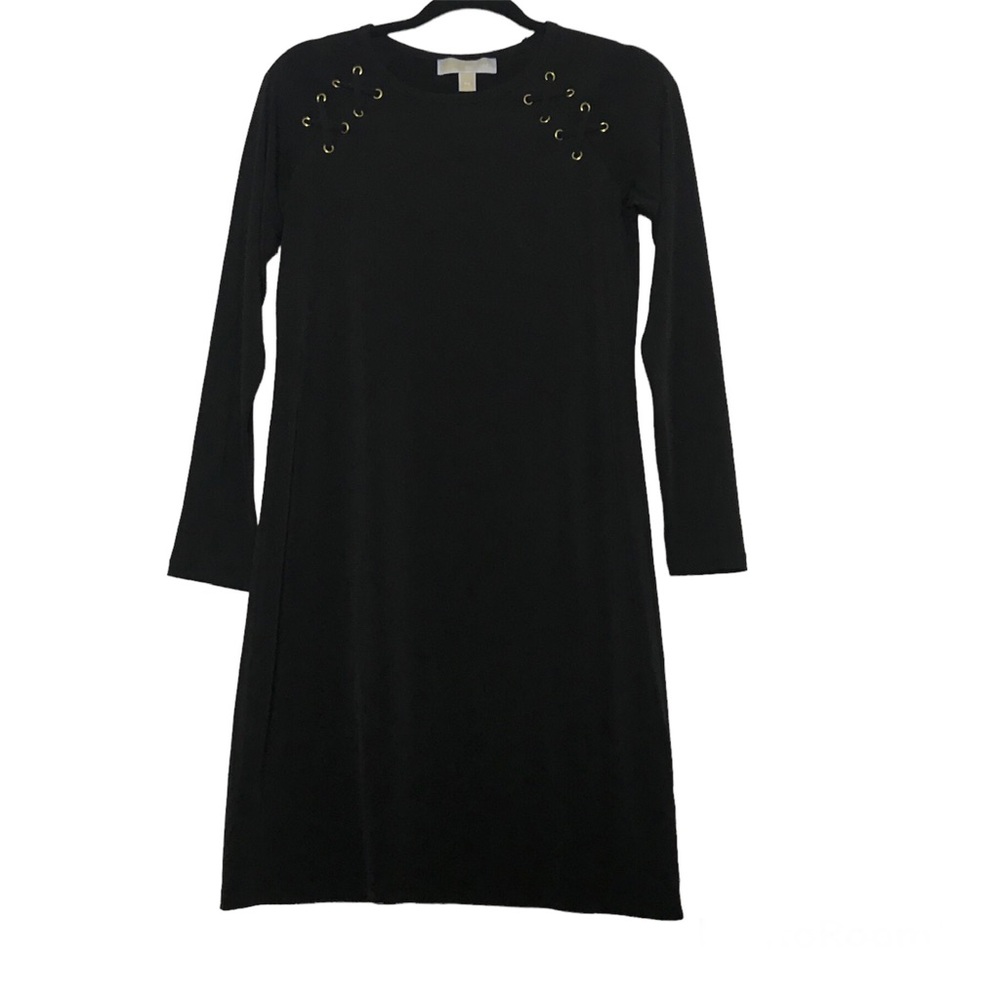 Michael Kors Black Lace Up Long Sleeve A-Line Dress Sz XS Cocktail Party Goth
